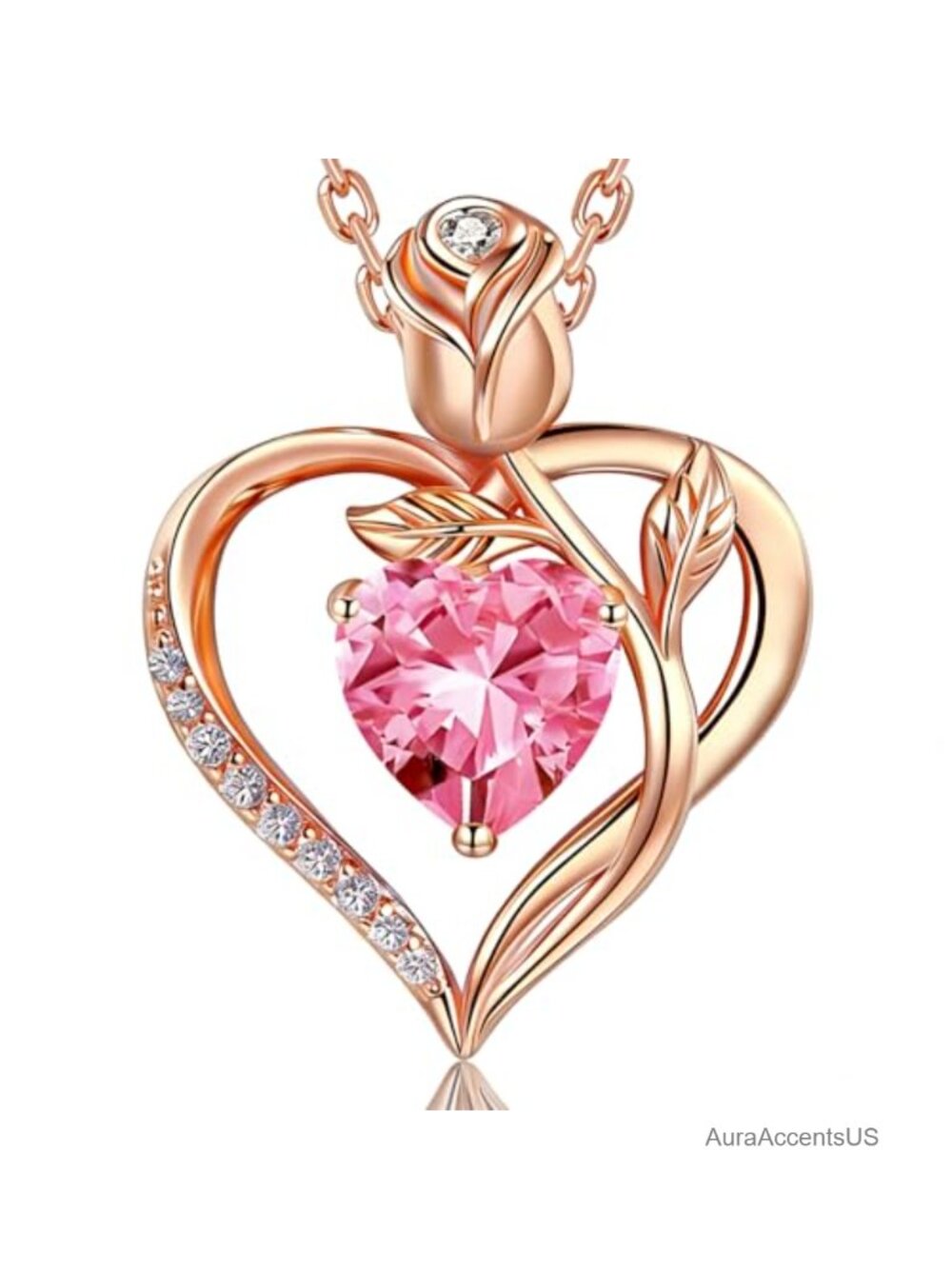 18K Rose Gold Over S925 Silver Heart Birthstone Necklace Women